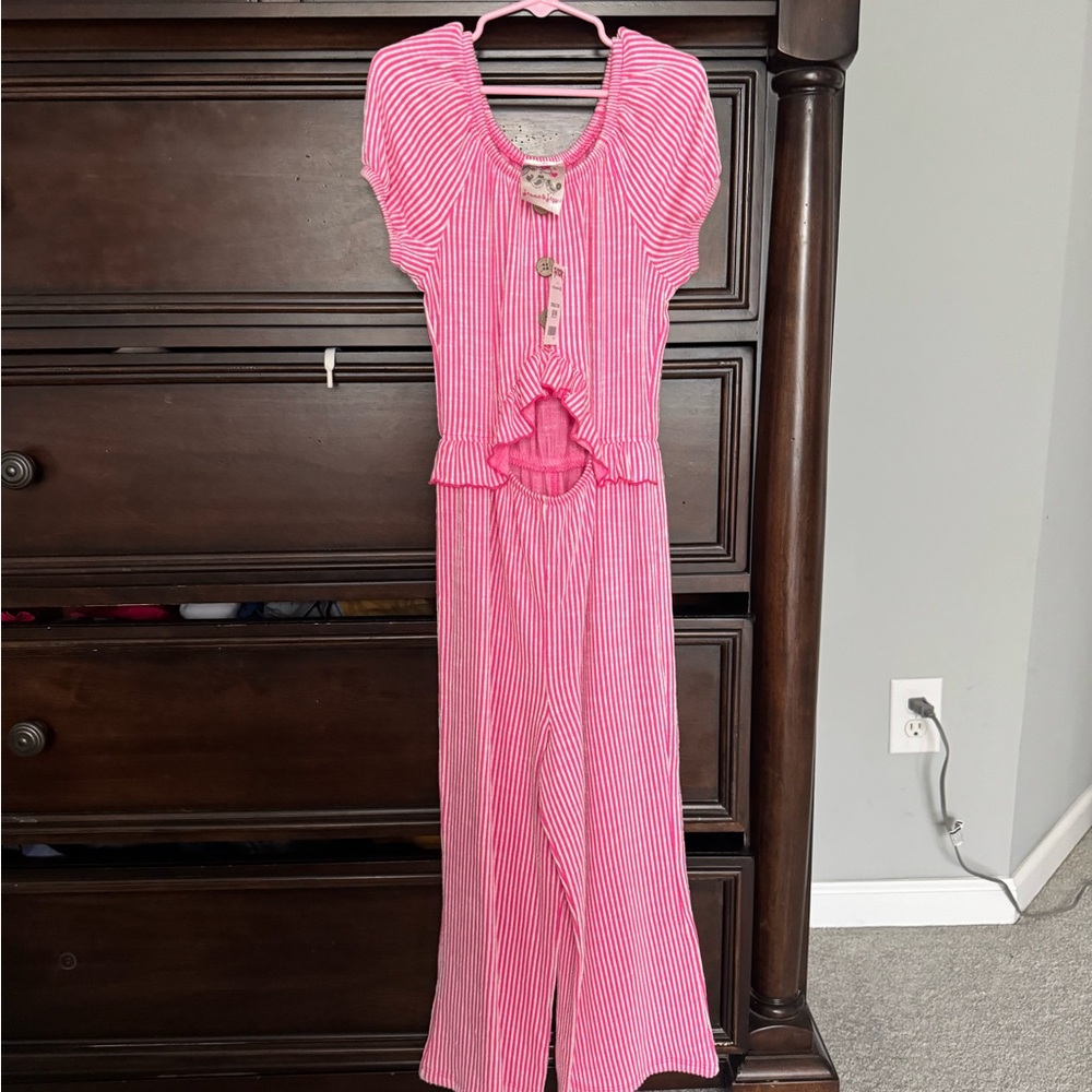 T.J.Maxx Pink and White Striped Button-Down Top
